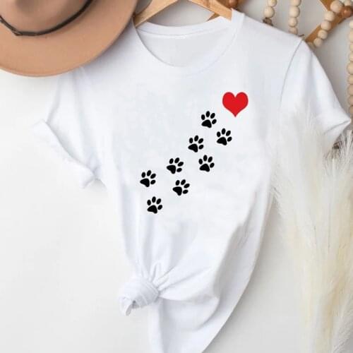 T-shirts Women Paw Printing Cat Dog Kawaii Fashion Spring Summer Clothes Graphic T Tshirt Top Lady Print Female Tee T-Shirt