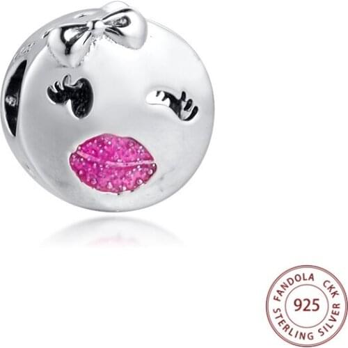 Playful Wink Charms Fits Original Bracelets Authentic 925 Sterling Silver Pink Enamel Beads for Jewelry Making Berloque