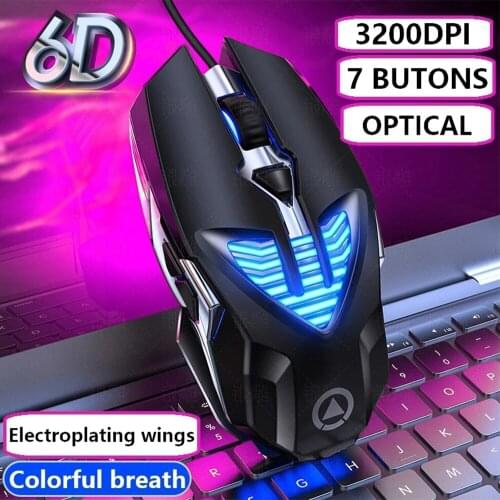 6D 3200DPI Gaming Mouse USB 7 Buttons Macro Definition Metal Mouse Desktop Optical Wired Mouse For Gamer Home Office Laptop PC