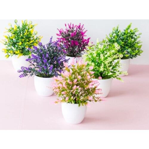 17x22cm 15Heads Lavender Artificial Flower Bonsai Home Garden Bedroom Christmas Halloween Wedding Party Decor Fake Plants Bonsai