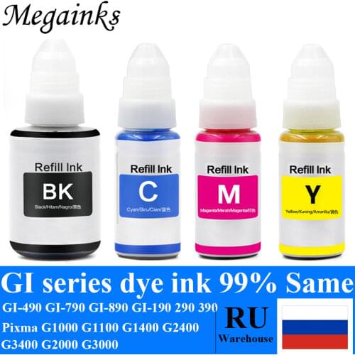 4 Bottles Refill Dye Ink for Canon GI-490 GI-790 GI-890 Pixma G1000 G1100 G1400 G2400 G3400 G2000 G3000 Printer Cartridge