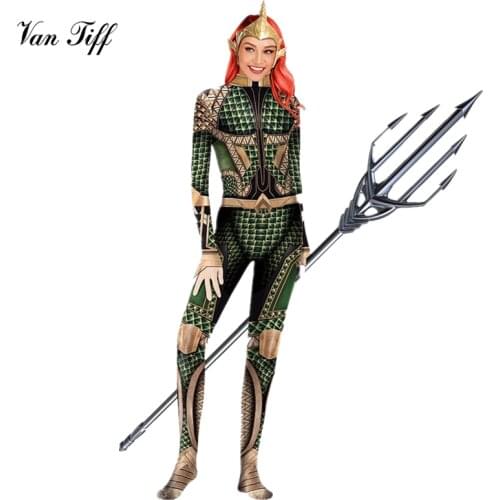 Superhero Aquaman Mera Suit Cosplay Costume Zentai Bodysuit Cycling Suit Summer Jumpsuits Halloween Party Adult Man Woman