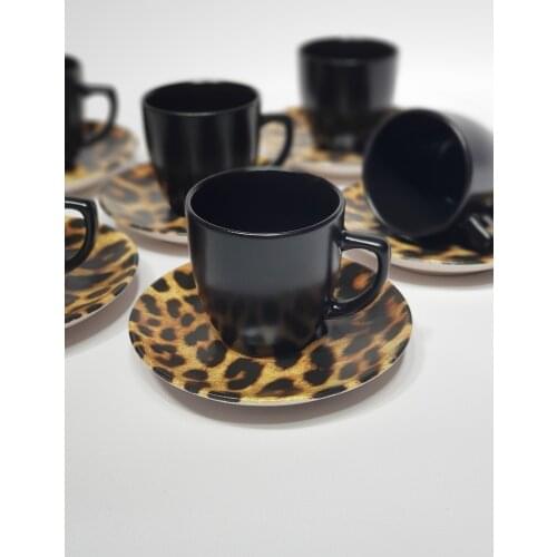 Leopard Pattern Turkish Coffee Cup Set 12 Piece 6 Personality Ceramic 90 cc 12 piece Box Includes 6 Pcs Cup 6 pcs Saucer