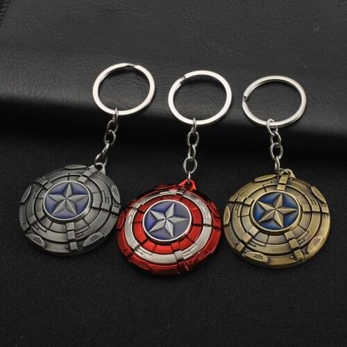 Disney Captain America Shield Keychain Metal 360Rotatable Avengers Iron Man Mask Targe Pendant Key Ring