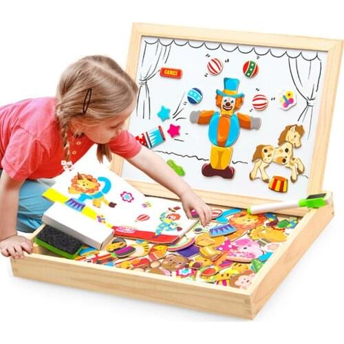 Wooden Magnetic Toys Children 3D Jigsaw Box Double-sided Magnetic Drawing Board Enlightenment Early Educational Puzzle Toys