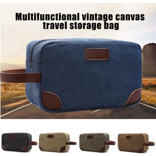 Mens Travel Toiletry Bag Fashion Simple Man Canvas Leather Bathroom Makeup Organizer Travel Shaving Storage Pouch Bag