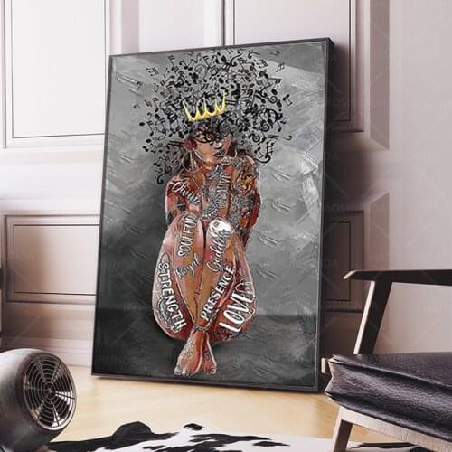 Black Queen Wall Art Africa America Wall Art Black Queen Decor Woman Love Music Poster Canvas Prints Painting Home Decor frame