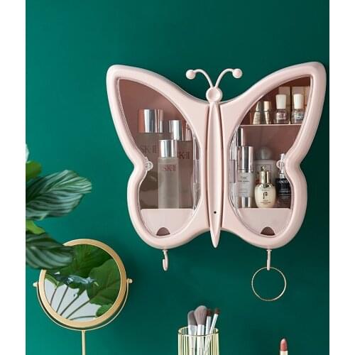 Butterfly Shape Wall-mounted Makeup Organizer Punch-free Jewelry Cosmetic Storage Box Women Skin Care Beauty Cosmetic Shelf