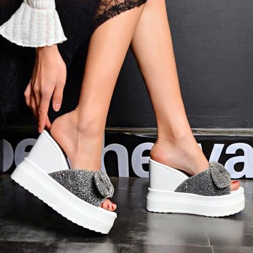 2021 Summer New Release Bow Design Platform Lame Heel Sandals Ladies Fashion High Heels