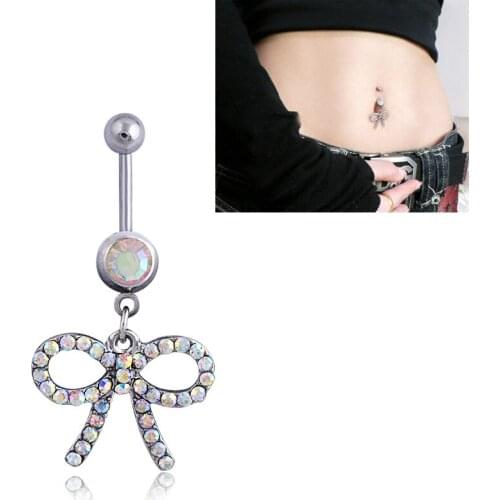 New Bow Tie Jeweled Dangle Navel Bar Stud Bling Belly Button Rings Body Piercing Jewelry,Charming 0303