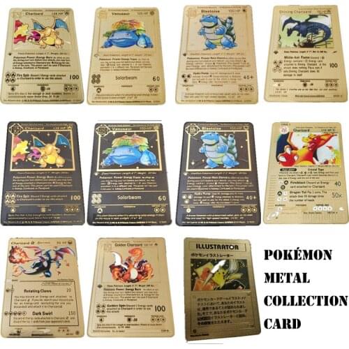 Pokemon Game Anime Battle Kaart Gouden Metaal Kaart Charizard Pikachu Collectie Kaart Action Figure Model Kind Speelgoed Gift