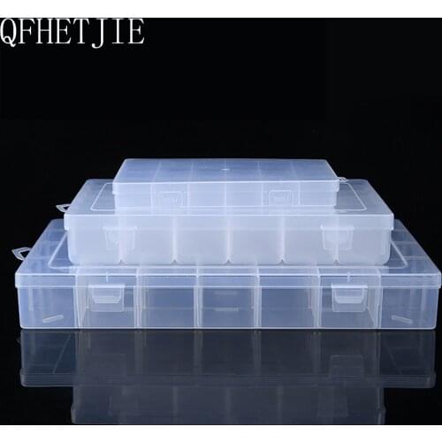 QFHETJIE Portable Transparent Plastic Storage Box 8, 15, 24 Compartments Detachable Middle Baffle