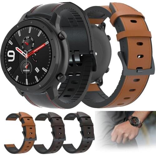 22mm Watch Strap For Huami Amazfit GTR 47mm Genuine Leather Band Silicone Bracelet Watchbands Amazfit Sport Stratos 2 3 ремешок