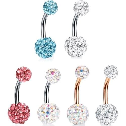 1Pc 14G Diamond Belly Button Navel Ring Surgical Steel Earrings Navel Bar for Women Nombril Pirsing Body Piercing Jewelry