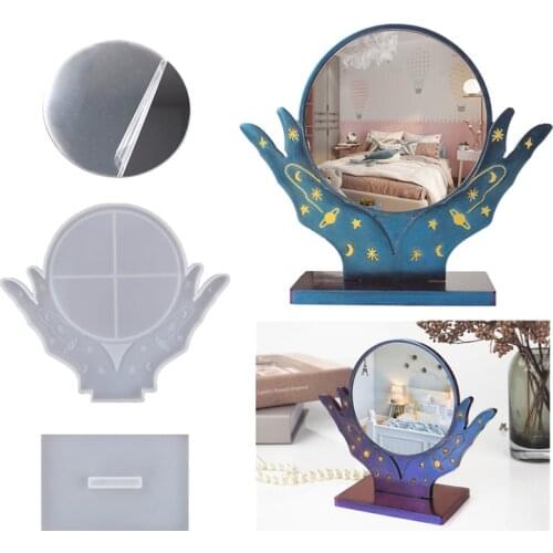 DIY Crystal Resin Drop Glue Mold Hand Shaped Makeup Mirror Desktop Silicone Mirror Mold For Resin