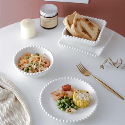 Ins White Pearl Breakfast Plate Ceramic Oats Afternoon Tea Cake Dessert Salad Bowl Home Kitchen Decoration Ceramica