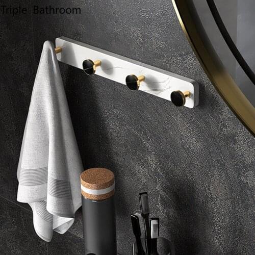 Bathroom Towel Rack Hook Natural Marble Punch-free Hook Up Home Kitchen Organizer Living Room Porch Clothing Hat Storage Shelf