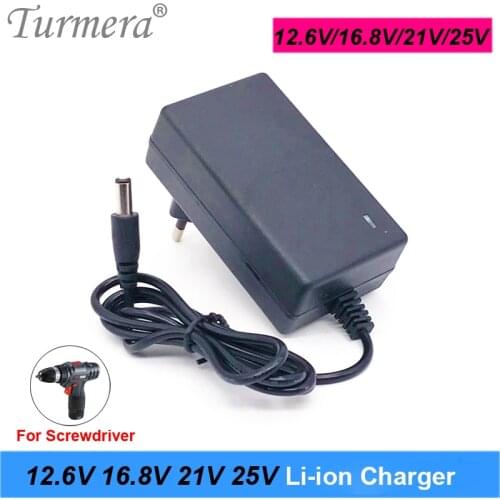 Turmera 3S 4S 5S 6S 12V to 25V DC5.5*2.1MM for Screwdriver Battery Pack Use 12.6V 16.8V 21V 25V 1A 18650 Lithium Battery Charger