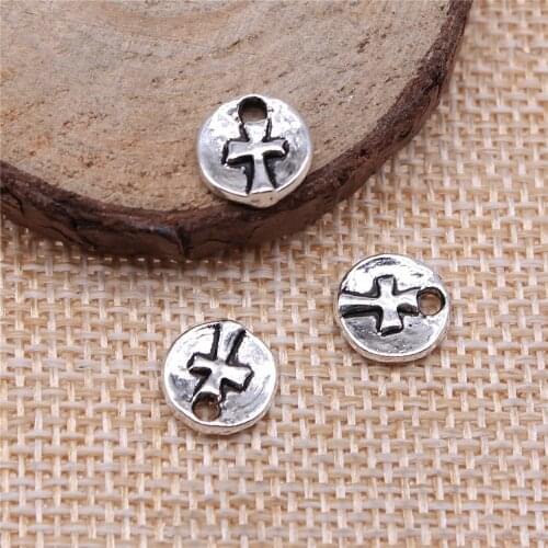 WYSIWYG 20pcs 10x10mm Antique Silver Color Round Cross Tag Charms Pendant For Jewelry Making DIY Jewelry Findings
