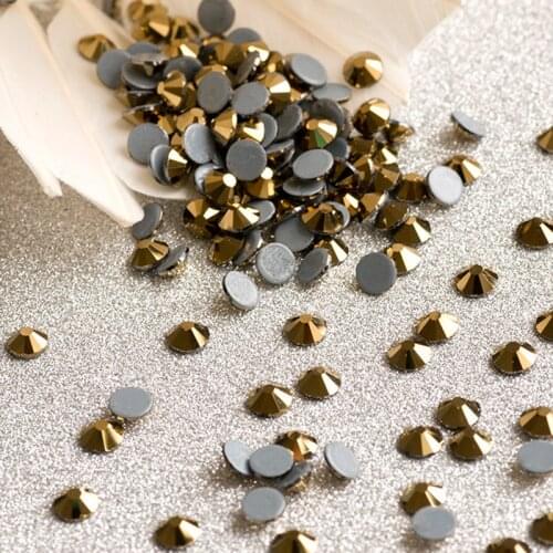 YANRUO 2058HF SS16 1440Pcs Gold Hotfix rhinestones Aurum Stone Crysta Hot-Fix Strass Cristal For Clothing Dress Decor