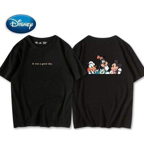 Disney Chic Back Goofy Mickey Mouse Donald Duck Cartoon Print O-Neck Pullover Short Sleeve T-Shirt Unisex Women Tee Tops 7 Color