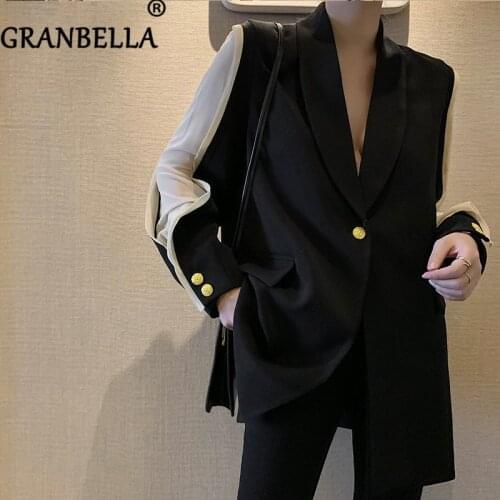 2020 Chic Patchwork Blazer High Quality Hot Sale Casual Women Blazers Thin Waist Belt Female Korean Office Lady Jacket Suit