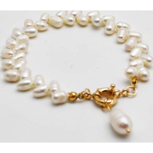 Women Classic Elegant Freshwater Pearl Beaded Bracelet Simple Pearl Bracelet Handmade White Pearl Jewelry for Party Accesorries