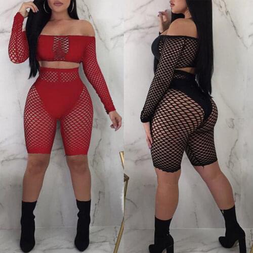 Hot Sale 2019 Summer Sexy New Stylish Womens Bikini Set Push Up Top Fishnet Mesh Shorts Black White Red Swimsuit Beachwear 2Pcs