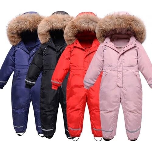 -30 Degrees Children Winter Snowsuit Down Clothing Set Warm Boys Coat Jacket Real Fur Parkas Thicken Girl Ski Suit Clothes 3-8Y
