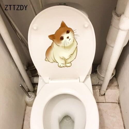 ZTTZDY 18.3*24.5CM Funny Wall Sticker Toilet Decal Living Room Home Decor Aniaml Cat T3-0107