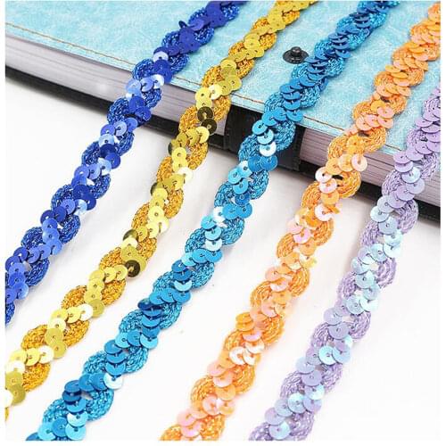 1M Sequin Lace Fabric High Quality Ribbon Sequins Trim 1.5CM Silver Gold Lace Sewing Trimmings For Dresses tissu dentelle P08