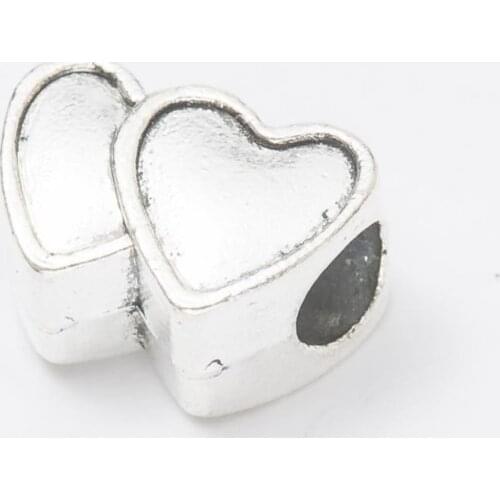 10Pcs/Lot heart Antique Silver Color DIY Zinc alloy Big Hole Spacer Bead Charm Fits Jewelry making Bracelet js1120