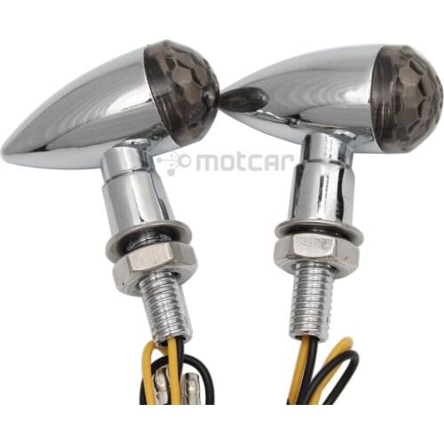 2x Motorcycle Chrome Metal Smoke LENS Amber Turn Signal Indicator Lighting Universal For CG125 Honda Yamaha Suzuki 10mm Blinker