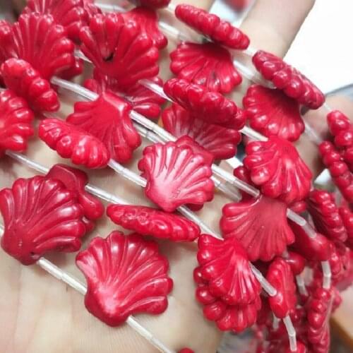 5PCS Nature Red Coral String Loose Beads For Women Necklace Making Accessories 13X18MM Carving Shell Shape Free Shipping
