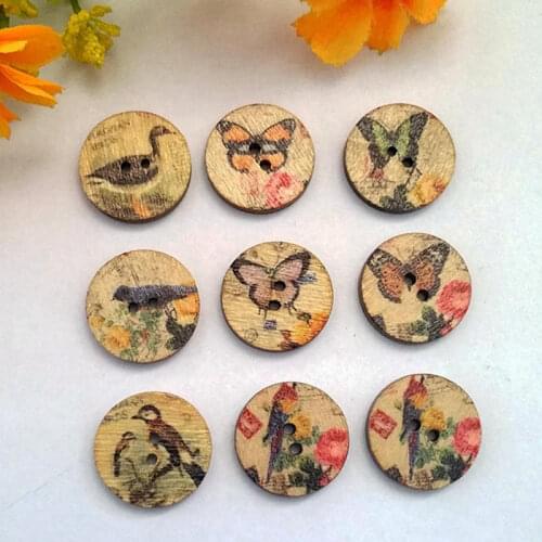 50pcs/pack Random Mixed Round Wood Buttons Sewing Scrapbooking products 2 Holes 20mm Dia / botones decorativos