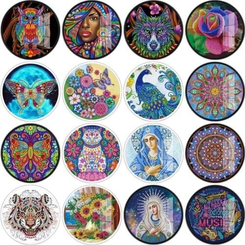 New Round Framed Tassel Diamond Painting Mural Partial Maria Animal Peacock Owl Tiger Painting Scenery Diamond Mosaic With Frame