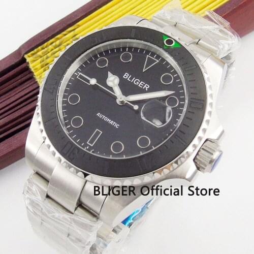 43MM BLIGER Black Dial Ceramic Bezel Sapphire Crystal Luminous Marks MIYOTA Automatic Movement Mens Wrist Watches