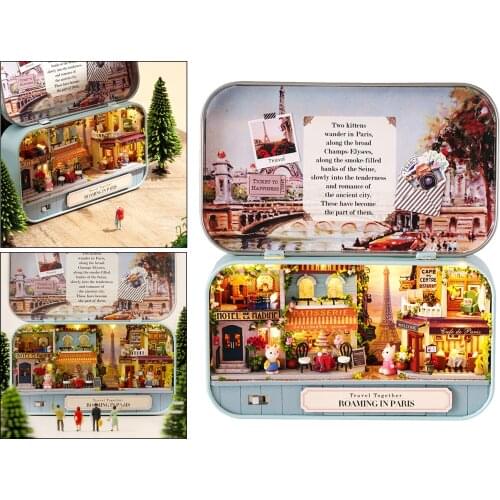 DIY Dollhouse Kit Miniature 3D Theater Retro Tin Box Theatre Models Box with LED
