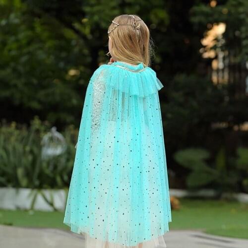Little Girls Sequins Tulle Cape Children Princess Party Dress Up Cloaks Summer Thin Blue Pink White Halloween Birthday Costumes