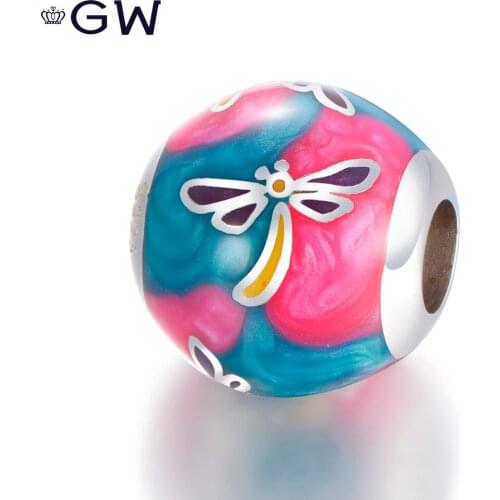 Shape Dragonfly 925 Sterling Silver Round Beads Fits For European Bracelet Enamel Charms AMLD008H20