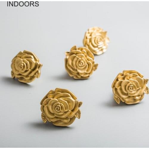 European-Style British-Style American Style Gold Brass Rose Handle Cabinet Door Wardrobe Drawer Copper Handle Light Luxury