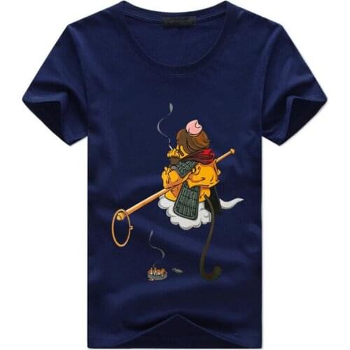 New Men T Shirt Wukong Smoking Print Short Sleeve T-shirt Men Casual Solid Funny T Shirts Summer Mens Clothing Streetwear S-5XL