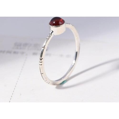 FNJ Round Garnet Topaz Rings 925 Silver Adjustable Size Open S925 Solid Silver Ring for Women Jewelry