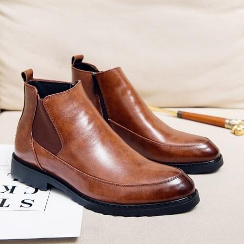 Mazefeng classic mens Chelsea boots workplace office everyday Dress Boots Mens PU zipper solid ankle boots Oxford Martin boots