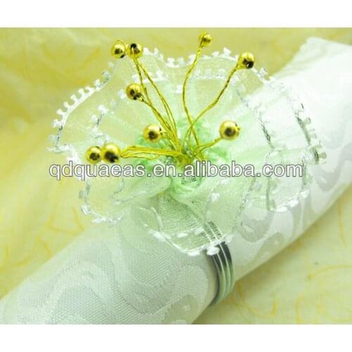 Napkin rings light green with gold pearl silk lace flower wedding decoration, napkin holder