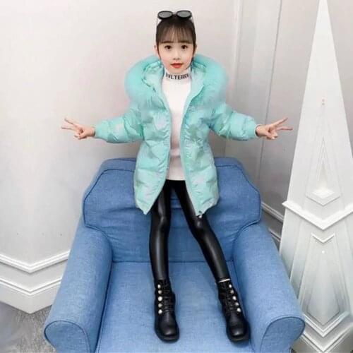 4 5 6 7 8 9 10 12 13 Yrs Girls Clothing Fur Collar Jackets Coats For Winter Kids Girl Plus Thick Solid Color Children Outerwear