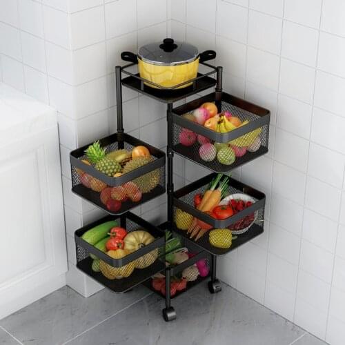 NEW Kitchen Storage Shelf, Rotatable Multi-layer Fruit And Vegetable Rack, With Wheels, Movable Large-capacity Shelf