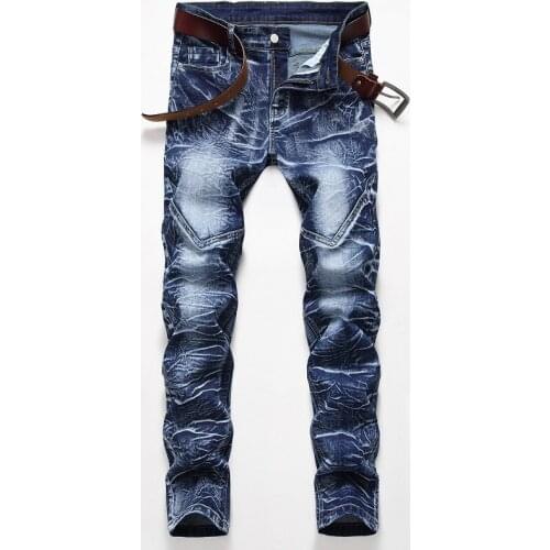 New Mens male Washed White Jeans Snowflake Blue Slim Tide Brand Youth Autumn Stretch Pants Machine Model Trendy Pants trousers