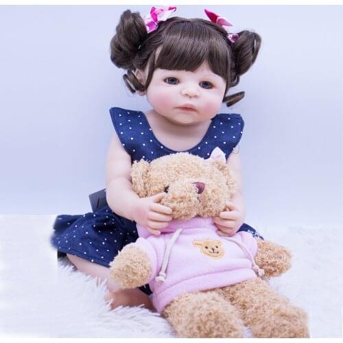 22" 55cm full Silicone Baby Dolls with Plush bear Toy Realista Reborn Doll Birthday Gift for Girls Bebe princess Reborn Doll