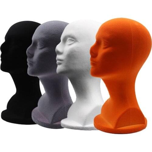 Flocking Head Practical Mannequin Head Model Dummy Head Female Model Hat Wig Glasses Scarf Convenient Props Display Stand
